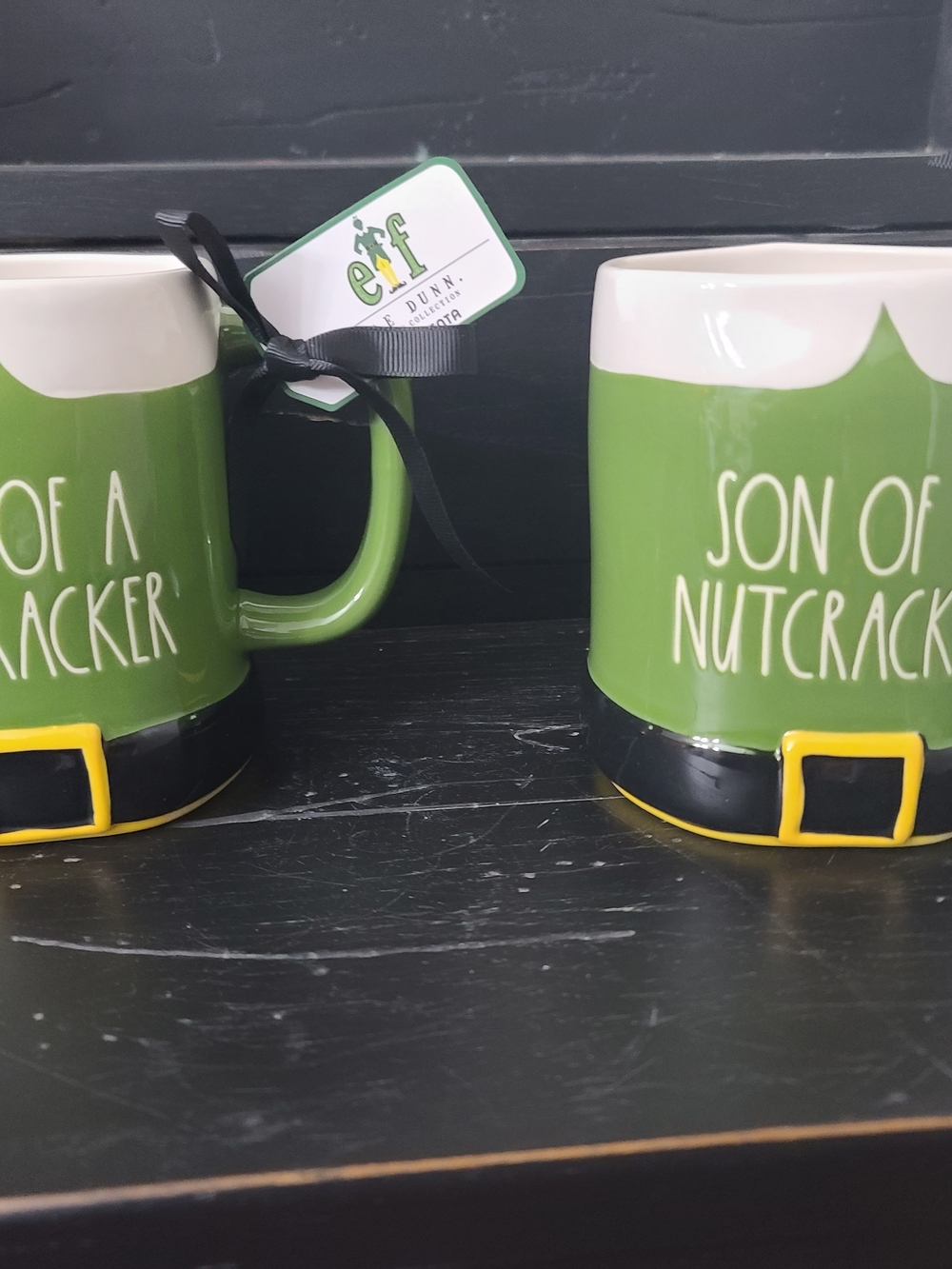 Rae Dunn Green Elf "Son Of A Nutcracker" Ceramic Mug Set Of 2